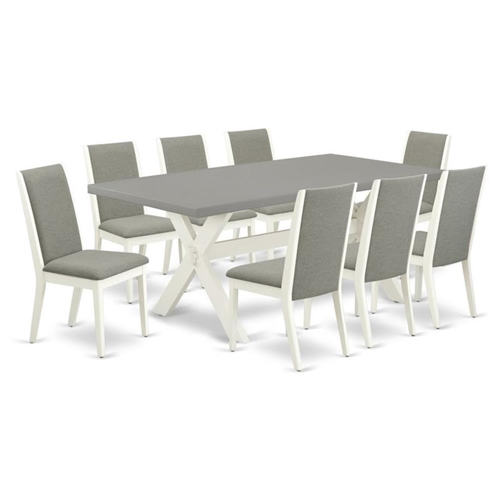 East West Furniture X097La206-9 9 Piece Kitchen Table Set Includes A Rectangle Dining Table With X-Legs And 8 Shitake Linen Fabric Parson Dining Room Chairs, 40X72 Inch, Multi-Color